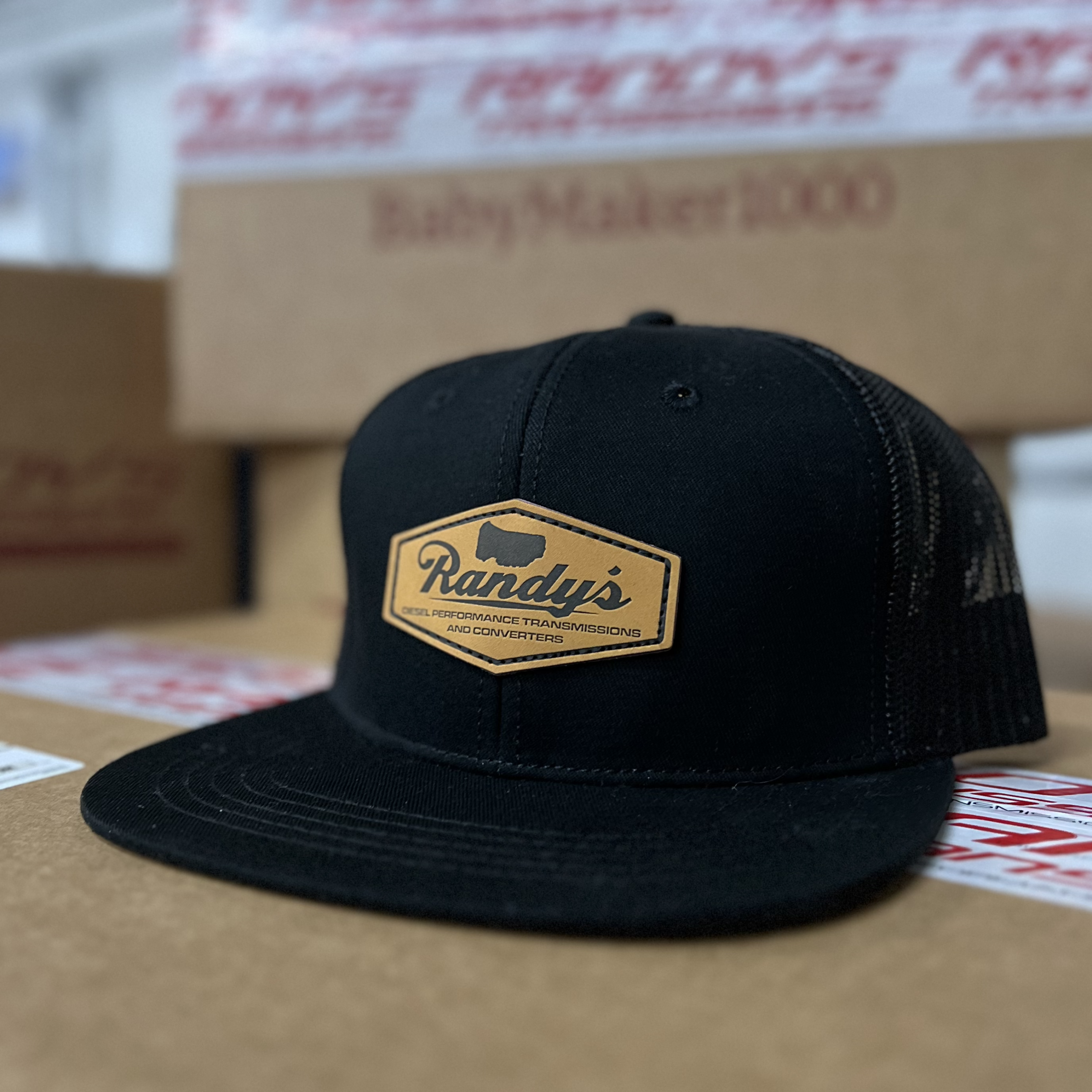 RANDY'S LEATHER PATCH TRUCKER HAT - BLACK